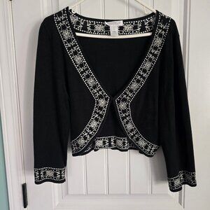 White House Black Market Crop Jacket Size Large Black and White
